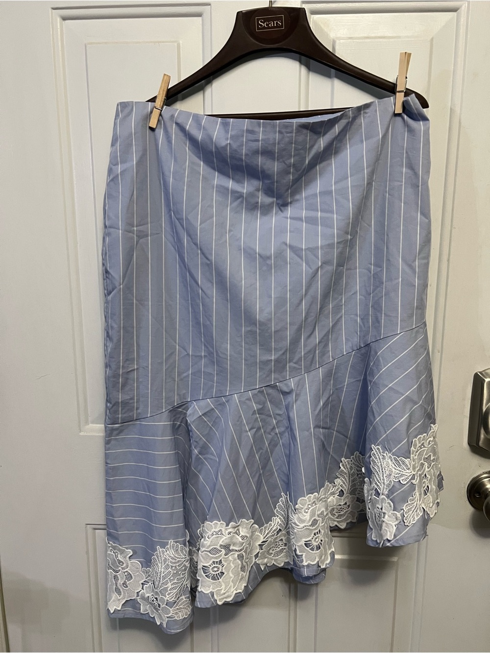 7th Avenue Design Studio NY&Co Skirt Size 14 Blue Stripe Lace Trim NWT Midi